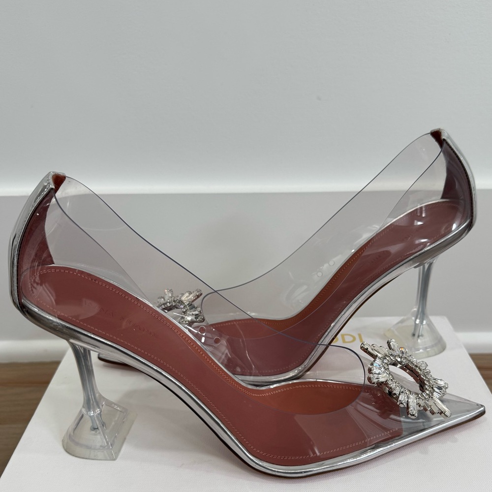 Amina Muaddi Clear Heels with Silver Embellishments Size 42